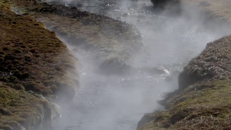 steam rising from a geothermic spring in southern iceland