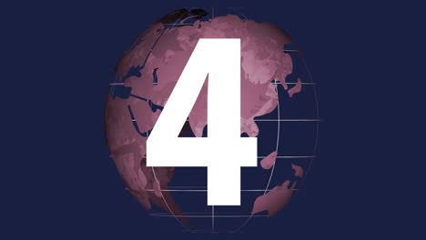 animation of large white numbers over rotating globe with grid lines
