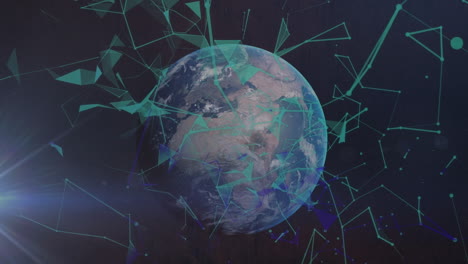 animación de la red de conexiones con triángulos verdes en todo el mundo