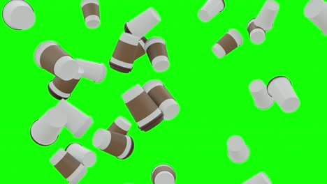 Disposable-Coffee-Cups-Falling-on-Green-Screen-With-Alpha-Matte