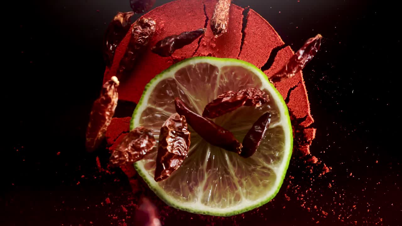 toma de mesa en cámara lenta de granos de café golpeados en una taza de café