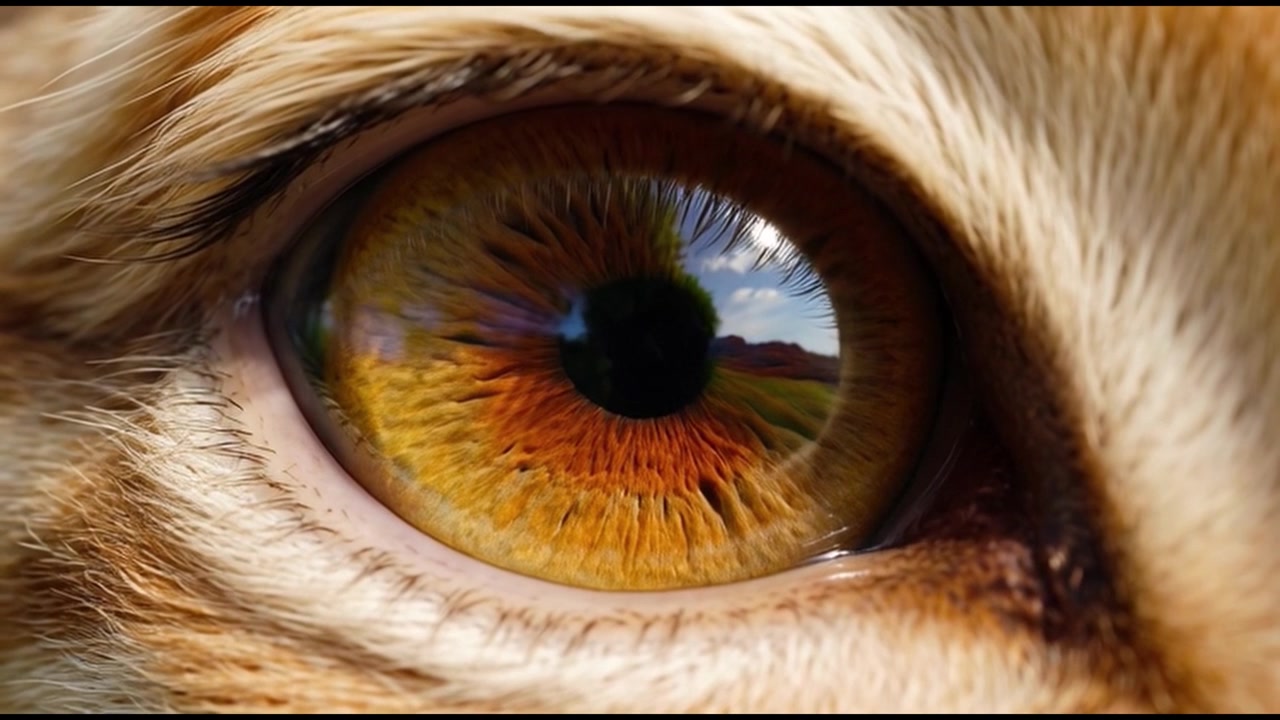 Extreme Close-up of a Cat Eye Reflecting a Landscape