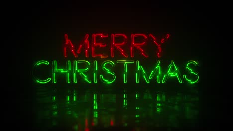chasing red and green colored neon merry christmas title background sign with loop