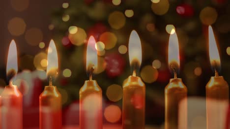animación de velas sobre el árbol de navidad y regalos