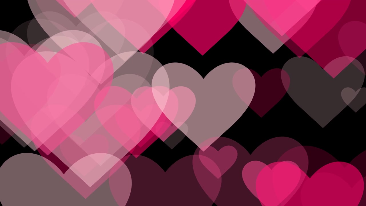 Animated Pink Hearts Floating on Black Background