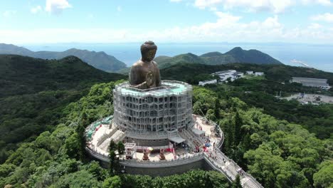 hong kong nong ping big buddha and surrounding lush green environment, aerial view