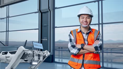 ingeniero con robot en una instalación moderna