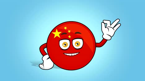 cartoon icon flag china ok hand gesture with face animation