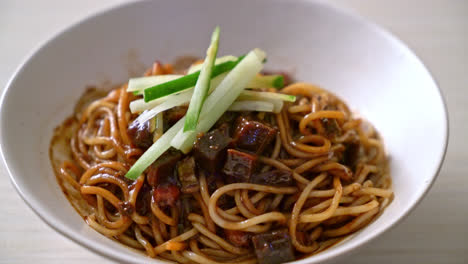 jajangmyeon or jjajangmyeon is korean noodle with black sauce - korean food style