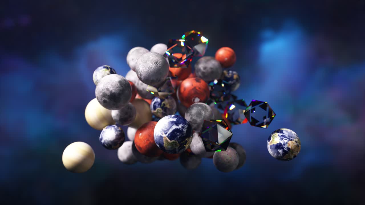 우주에서 결정으로 쳐진 행성과 위성