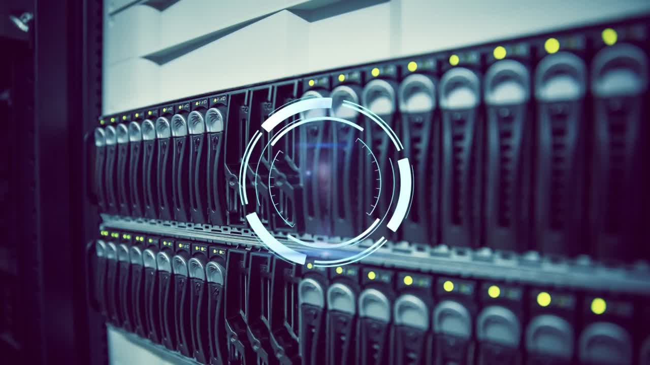 animación del escaneo del alcance sobre la sala del servidor