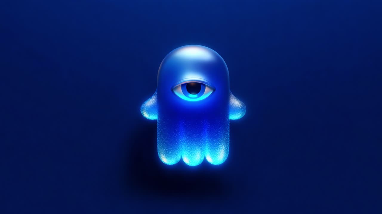 A Captivating Glimpse of a Unique Animated Character with a Central Eye and a Soft Glow, Set Against a Deep Blue Background, Evoking Mystery and Creativity in Design