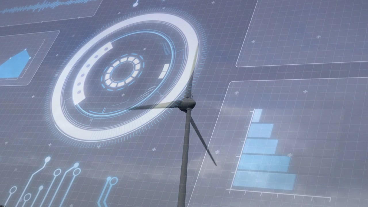 Turbina eolica che gira per le raffiche, HUD che scorre con le pale e grafico a barre che traccia l'energia.