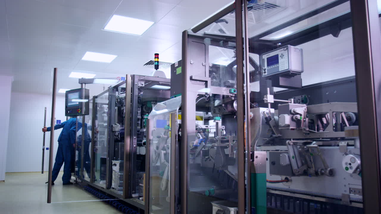 Pharmaceutical factory machine. Operator control pharmaceutical equipment