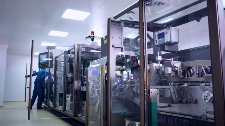 Pharmaceutical factory machine. Operator control pharmaceutical equipment
