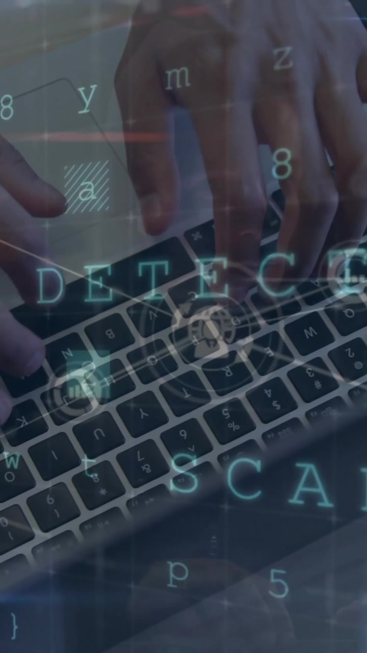 Animação de texto 'firewall desativado' e rede de dados sobre as mãos de um homem caucasiano usando laptop