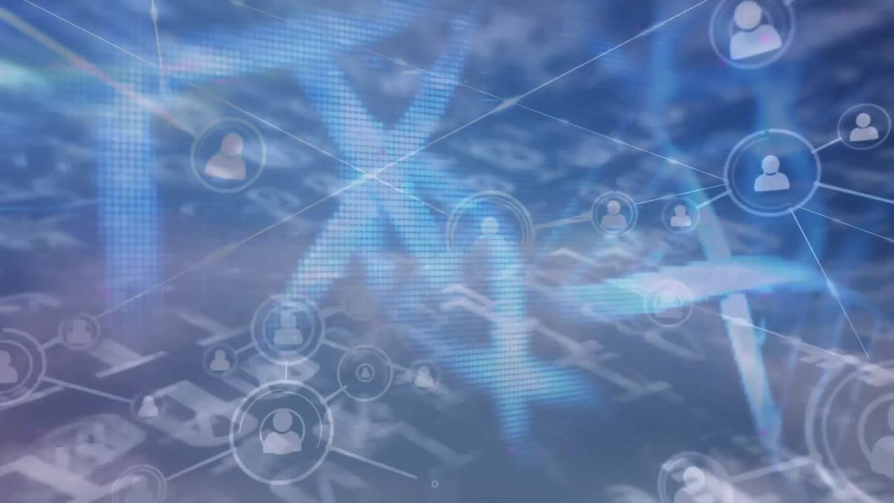 dna 가닥과 이진 코딩으로 연결된 네트워크의 애니메이션