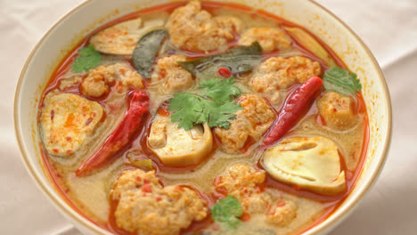 spicy boiled pork soup with mushroom - tom yum - asian food style