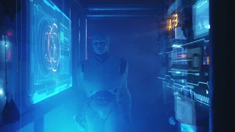 robot en un corredor futurista
