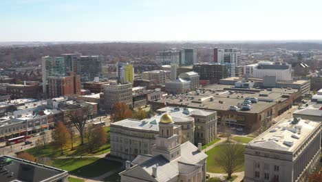 iowa city, iowa skyline drone video moving up