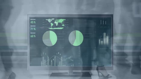 Animation-of-financial-data-on-computer-screen-over-timelapse-with-businesspeople