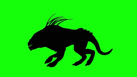 silhouette of a fantasy creature monster dog walking on green screen, side view