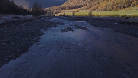 aerial: river mountains in italy