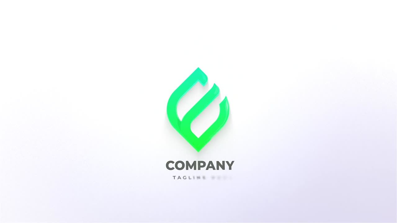 Animación abstracta de revelación de logo verde sobre fondo blanco