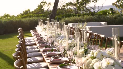 elegant wedding reception table outside wedding gimbal shot