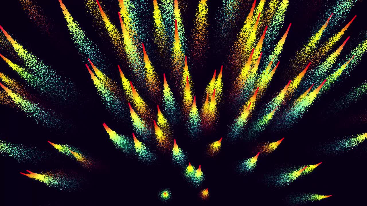 las partículas mágicas forman senderos hermosos. 3d render abstracto explosión colorida con luma mate como el canal alfa. explosión de color arco iris.