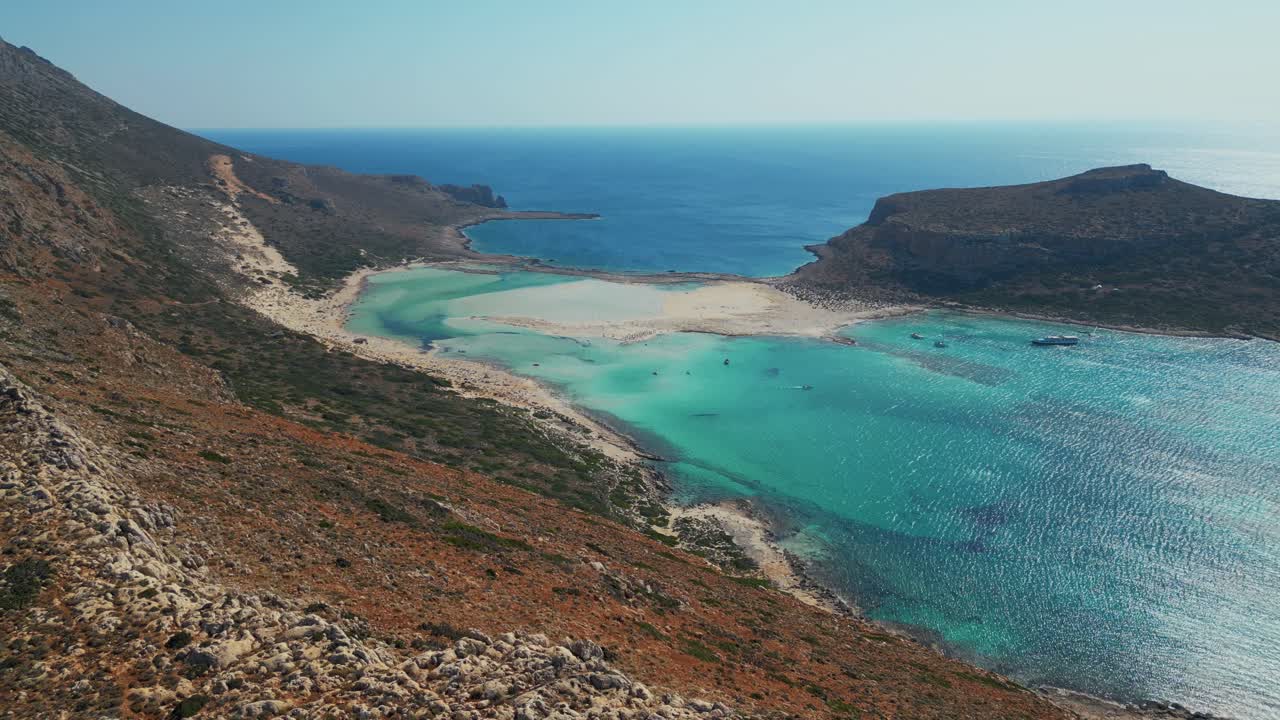 Scenic Spot Of Balos Lagoon Viewpoint In Chania, Crete, Greece. Aerial Drone Shot