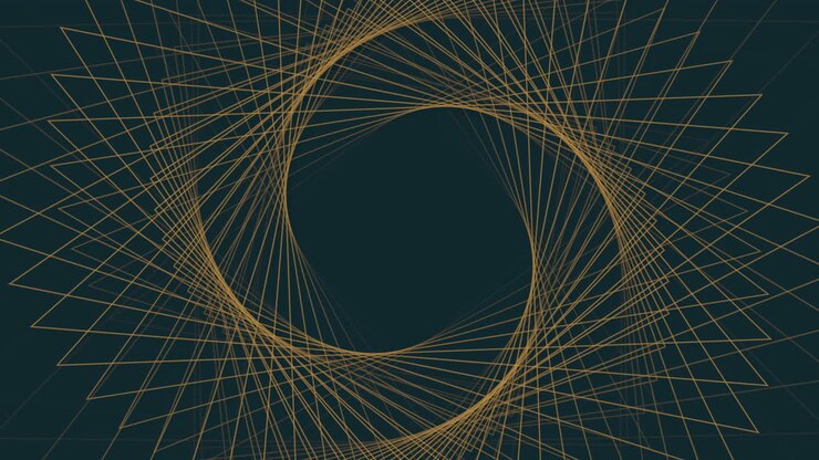 modello a spirale dorata dinamico su sfondo nero disegno astratto con linee galleggianti