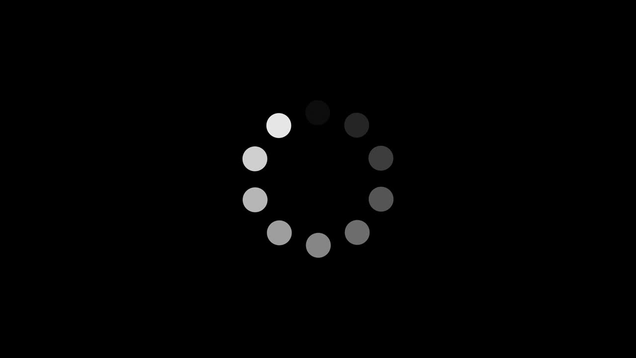 Loading circle icon on black background. Buffering Spinner download or upload progress. Loader. White circles