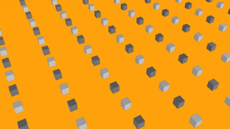 animation of telescope over rows of cubes on orange background