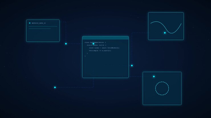 Digital Interface Displaying Software Code and Data Analytics