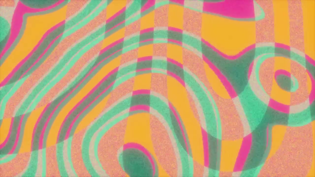 Neon pastel retrowave flydende pulserende loop, orange, turkis og guld kontur lavalampe pulserende baggrund.