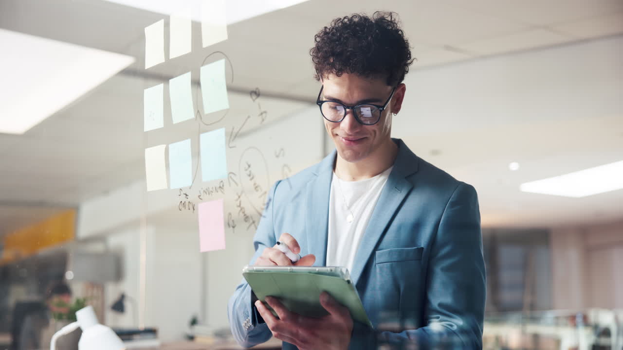 Young Entrepreneur Brainstorming Ideas in Modern Office