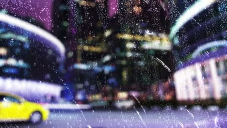 night city through wet glass