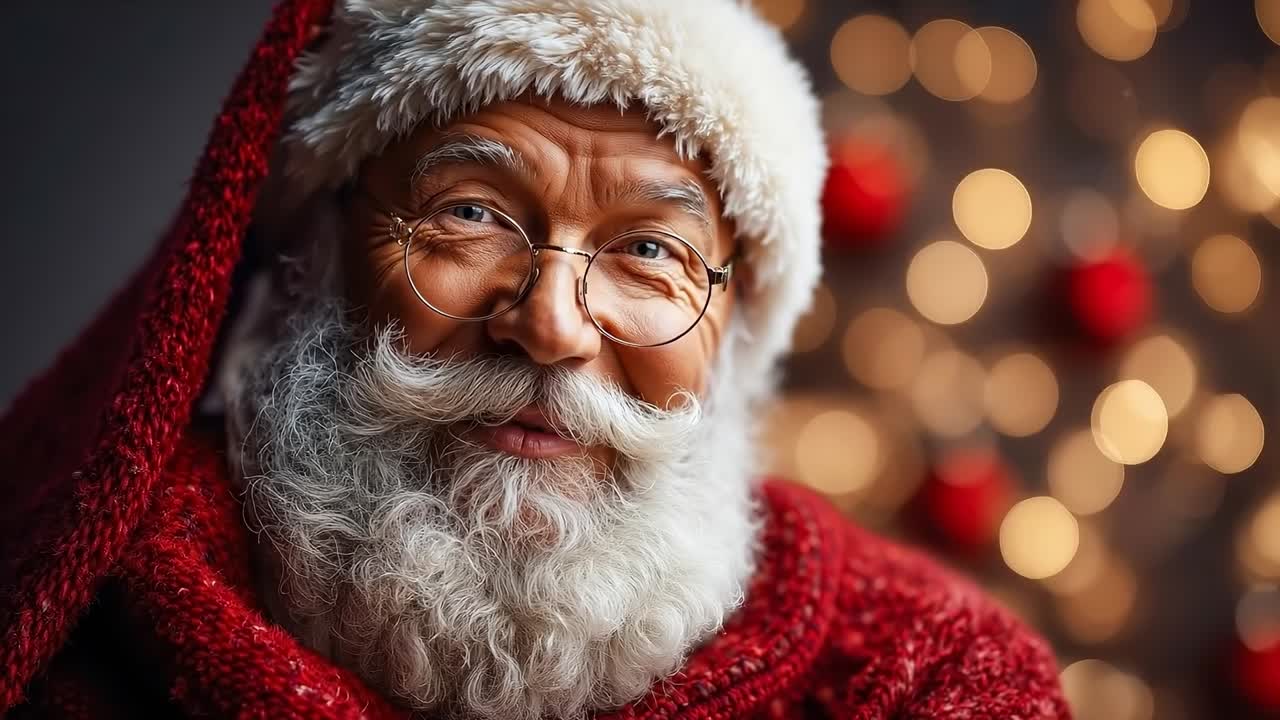 A man with a white beard wearing a santa claus hat and glasses