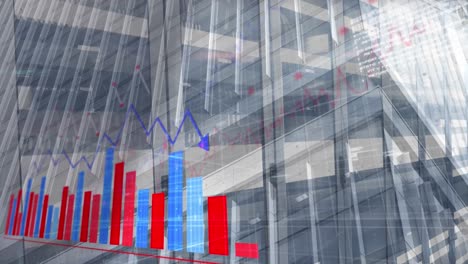 animation of statistics and data processing over cityscape and computer servers