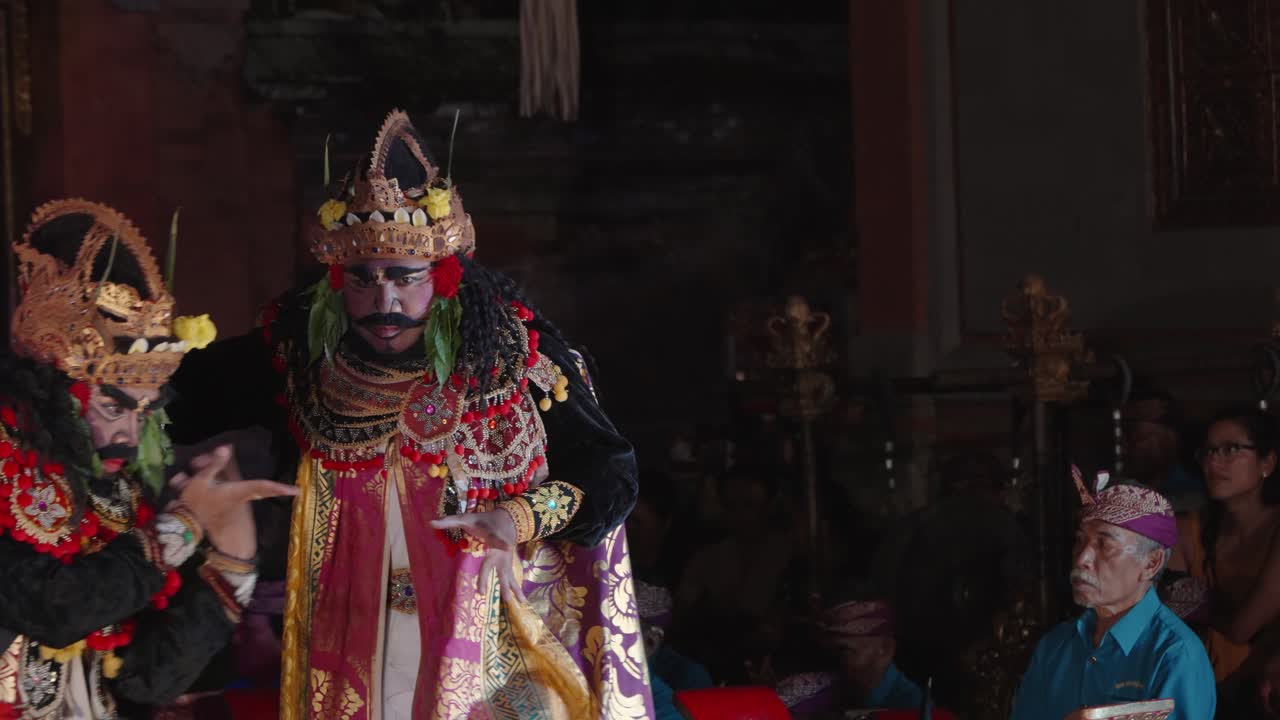 Close-up of King Rahwana Acting in Legong and Ramayana Traditional Theater Dance Performance at Ubud Palace, Bali