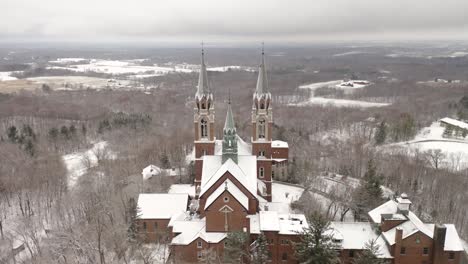 cinematic aerial view of historic holy hill