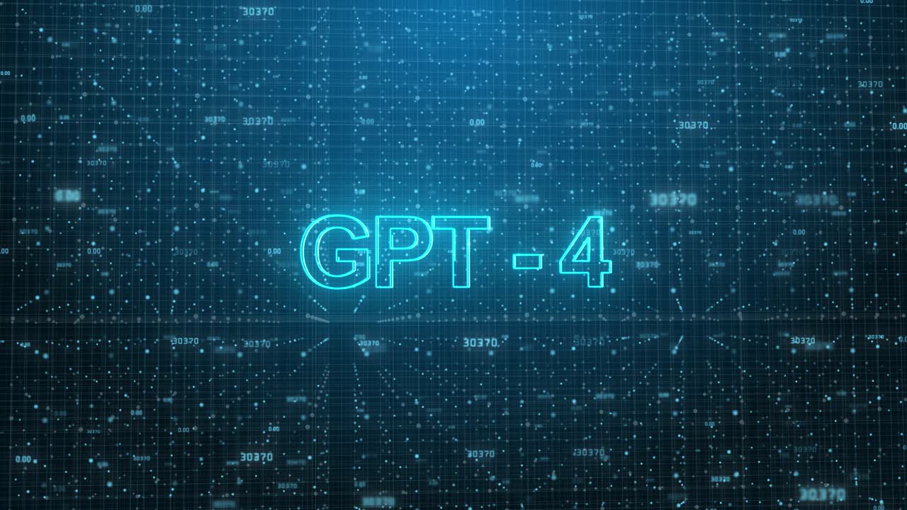 GPT-4 Text on Blue Digital Data Grid Background