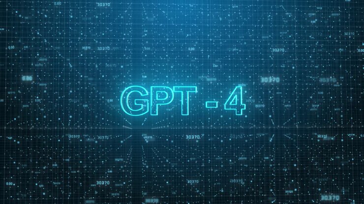 GPT-4 tekst på blå digital datanettet baggrund.