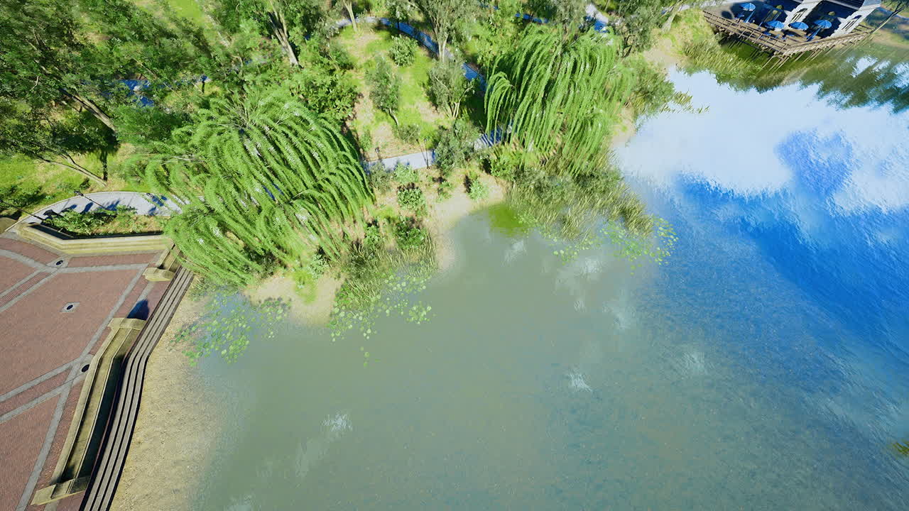 Serenity along the lakeshore with lush greenery and tranquil water view