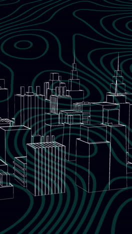 animación de la ciudad del metaverso girando sobre un fondo negro con isohypses