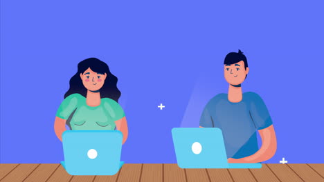 pareja que utiliza computadora portátil y tecnología de redes sociales