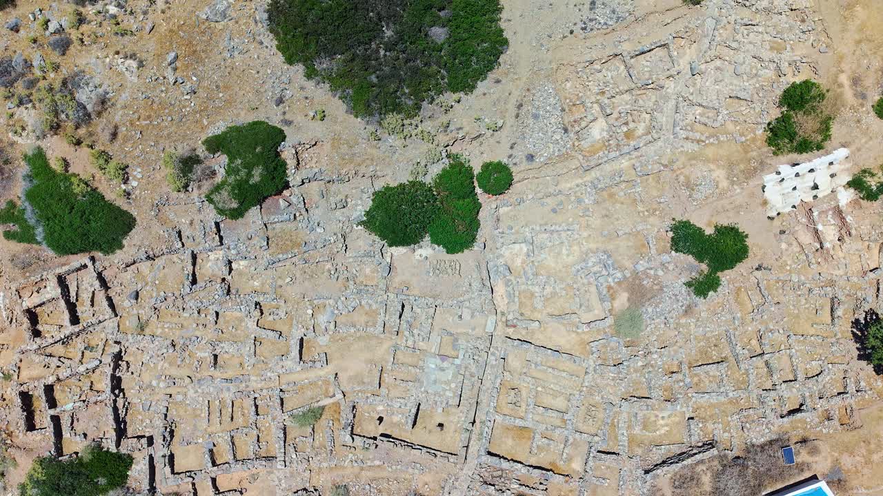 Top down aerial view of the ancient Minoan ruins at Mochlos, Crete, Greece