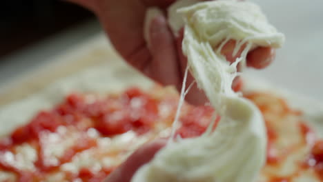 ripping mozzarella for making pizza