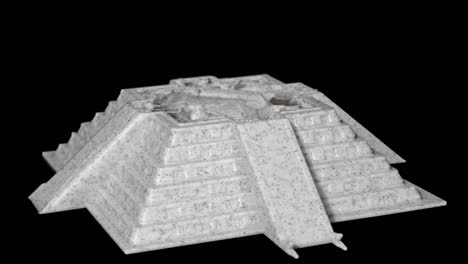 3d printer printing temple of kukulcan pyramid (chichen itza site) time lapse on pure black background